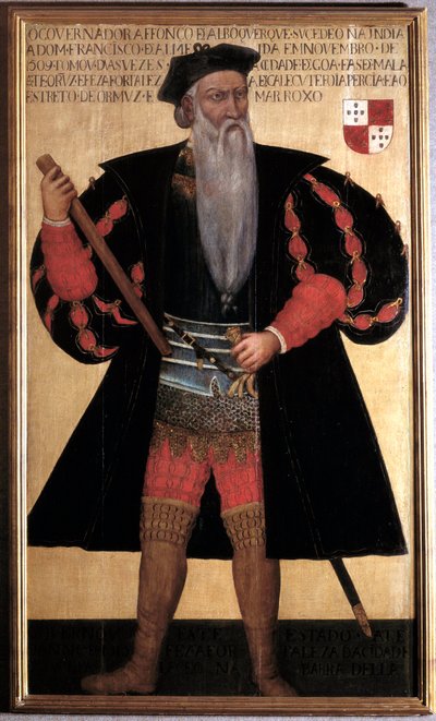 アルフォンス（アルフォンソまたはアフォンソ）・デ・アルブケルケ（1453-1515）偉大なるポルトガルの航海者・探検家の肖像。16世紀の絵画。リスボン、国立古美術博物館 - アルフォンス（アルフォンソまたはアフォンソ）・オブ・アルブカーキ（1453-1515）・ザ・グレート（1453-1515）。肖像画 作： Unknown artist