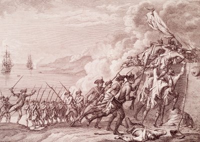 アメリカ独立戦争：1778年9月7日のフランス軍によるドミニカ侵攻（エングレーヴィング 作： Unknown artist