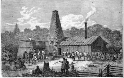 1867年、カナダの石油工場。 作： Unknown artist