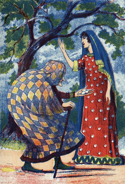 老婦人がフロリーヌに4つの卵を与える。フランスの作家、ダルノワ夫人（1650-1705）の物語「L