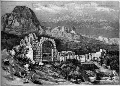 古代建築：ザグーアン（チュニジア）のローマ神殿の遺跡。1882年4月22日付「The Illustrous World」1308号に掲載されたリウゲルの版画。 作： Unknown artist