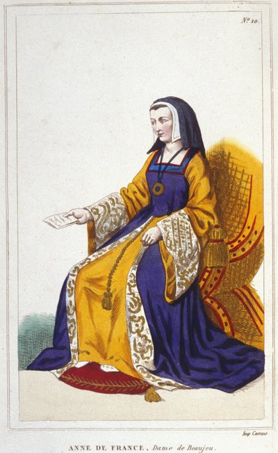 アンヌ・ド・ボージューまたはフランスのアンヌは、フランスの王女（1460年～1522年）で、ルイ・ドルフィン（後のルイ11世）の長女であり、ルイ11世が保管を任せていた王国の中将である夫のピエール・ド・ボージューの助けを借りて統治しました。 作： Unknown artist