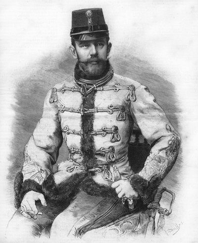 ハプスブルク家のロドルフ大公（1858-1889）、オーストリアの皇太子、1889年のエングレーヴィング。 作： Unknown artist