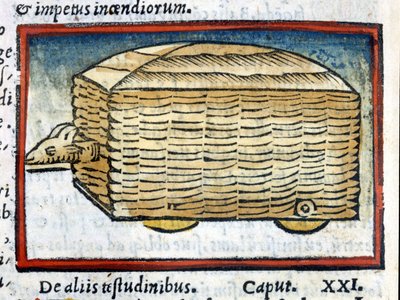 1630年に出版されたVitruvaの "De architectura "に描かれているアリエス（戦車の一種）。 作： Unknown artist
