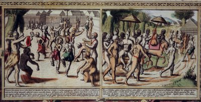 アート・ポルトガル：先住民のダンス ルイス・テクセイラ（1602-1650）のギニー地図の詳細 17世紀のエングレーヴィング。 作： Unknown artist