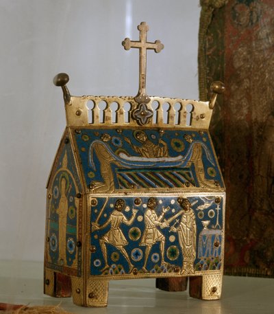 芸術作品：カンタベリー大司教聖トマス・ベケット（1118-1170）の電子メール、金、銅製の聖遺物箱 - 1170年12月29日にカンタベリー大聖堂で行われた大司教の暗殺とその葬儀を表現した装飾品（エナメル、金、銅製 作： Unknown artist