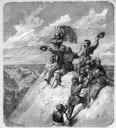 イリマニの昇天（6.439m）（Nevado Illimani, peak of Paris）Charles Wiener（1851-1913）フランスの探検家・外交官とその仲間たちによるもので、1887年の「journal des voyages」に掲載された彫刻。 作： Unknown artist