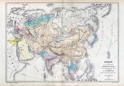 クビライ（クビライ・ハン）の支配下でモンゴルの支配が最も拡大した時期のアジア（1260～1294年） - M J-H Schnitzler, Historical and Picturesque Atlas 1857が作成した地図。 作： Unknown artist