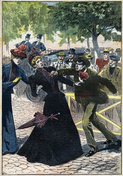 1898年、ジュネーブで行われたイタリアの無政府主義者ルッケーニによるオーストリア皇太子エリザベス（シシィ）の暗殺事件。1898年のイラスト。個人蔵-イタリアのアナキスト、ルイジ・ルチェーニによるオーストリア皇后エリザベート（シシィ）の暗殺事件、ジュネーブにて 作： Unknown artist