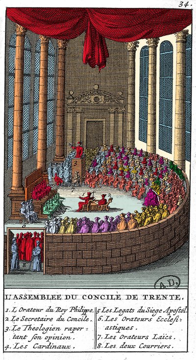 トレント公会議（1545年～1563年）の議会、エングレーヴィング 1706年 作： Unknown artist