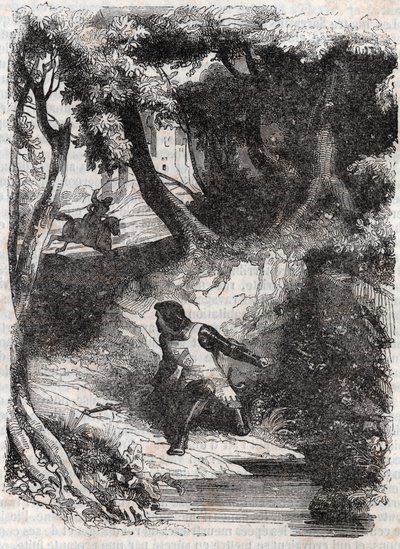 泉のほとりのアストルプ-ルドヴィコ・アリオストの「激情のロラン」（Orlando furioso）（16世紀）より1851年の版画、通称「アリオスタ」-トレッサン伯爵がイタリア語から翻訳し、ギュスターヴ・ハーヴァードが出版した版。 作： Unknown artist