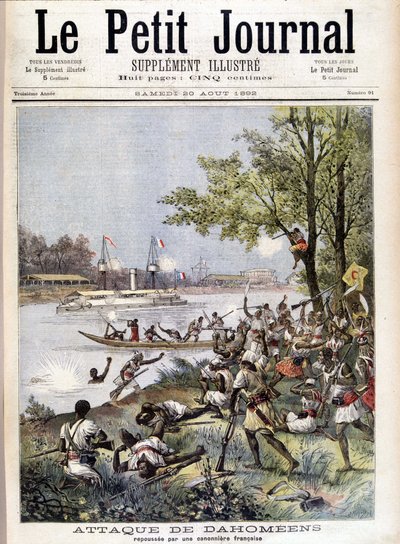 Dahoméansの攻撃をフランスの砲艦が撃退 - 1892年8月20日付「Le Petité Journal」紙より 作： Unknown artist