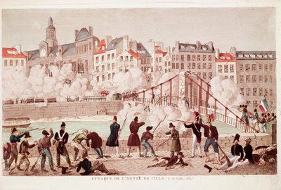 パリ市庁舎の襲撃とアルコラ橋の戦い 1830年7月28日（エングレーヴィング 作： Unknown artist