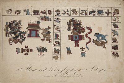 バチカン図書館所蔵のアステカ象形文字写本（リトグラフ） 作： Unknown artist