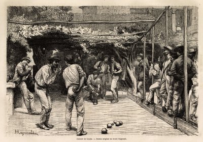 ローマ（イタリア）でのボール遊び。フランシス・ウェイが1864年から1868年にかけて行ったローマへの航海を描いた版画（エドゥアール・シャルトンの指導の下、「Le tour du monde, nouveau journal des voyages」に掲載されたもの 作： Unknown artist
