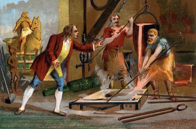 バルタザール・ケラー（1638-1702）、ゴールドファーザーであり創設者、1699年に最初の騎馬像を作ったシングルジェットの底。19世紀の後期クロモリソグラフィ。 作： Unknown artist