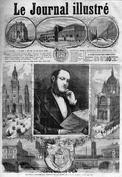 1868年、セーヌ川の前身であるジョルジュ・ウジェーヌ・オスマン男爵 - 1868年の「Illustrous Journal」の表紙 作： Unknown artist