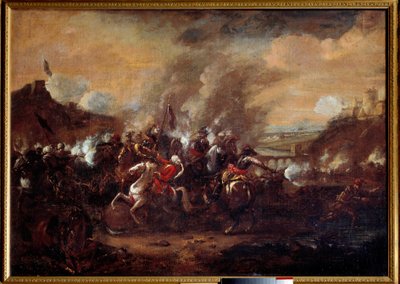 ウィーンの戦い：「1683年9月のトルコ人によるウィーン包囲網の解除」ジョン3世ソビエスキー、レオポリド1世、シャルル・オブ・ロレーヌ率いるキリスト教連合軍の勝利。17世紀の無名の絵画。ナンシー、歴史博物館 作： Unknown artist