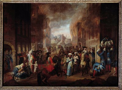 ウィーンの戦い：「1683年9月のウィーン包囲でのトルコ人の降伏」ヨハネ3世ソビエスキー、レオポリド1世、ロレーヌ公シャルルが率いるキリスト教連合軍の勝利。17世紀の無名の絵画 ナンシー、ヒスト美術館 作： Unknown artist