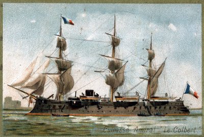戦艦アドミラル「コルベール」。19世紀のクロモリトグラフ。 作： Unknown artist