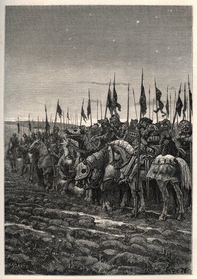 アジンクールの戦いの前に - 100年に一度の戦争。アジンクールの戦い（Pas-de-Calais） 10月25日 作： Unknown artist