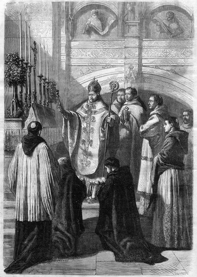 1868年、ソレスム（サルト）の修道院で行われた復活祭の日曜日の卵の聖別式 作： Unknown artist