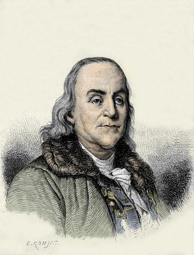 ベンジャミン・フランクリン（1706-1790）：アメリカの哲学者、物理学者、大使。 作： Unknown artist