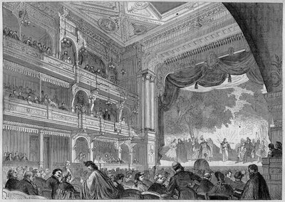 ベルリン、1865年に再建されたヴァルナー劇場の新ホールの風景。1866年11月3日、「L