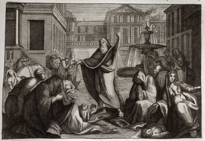 ロワモンの聖書、旧約聖書。ニネベの人々の懺悔。ニネベの住民は聖預言者ヨナの予言に懺悔している。1811年のイラスト。 作： Unknown artist
