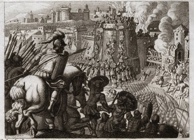 ロワイヨモンの聖書、旧約聖書。エルサレムの包囲。ネブカドネザル2世はエルサレムを包囲してこれを占領し、その都市のすべての富とすべての住民をバビロンに連れて行った。1811年のイラスト。 作： Unknown artist
