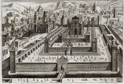 ローヤルモンの聖書、旧約聖書。ソロモンの神殿ソロモンはエルサレムに神殿を建てた。1811年のイラスト。 作： Unknown artist