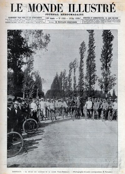 ボルドー - パリ-ボルドー間のレースのスタート地点 - 1895年の「The Illustrous World」の表紙-。 作： Unknown artist