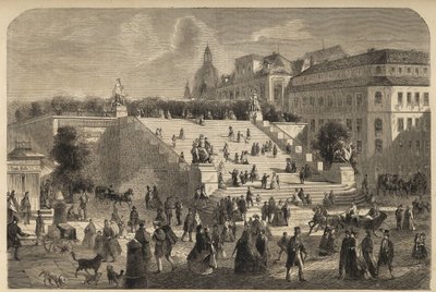 ドイツ・ドレスデンのブルールのテラス - 1864年にドレスデンに建てられたブルールのテラスの大階段-。 作： Unknown artist
