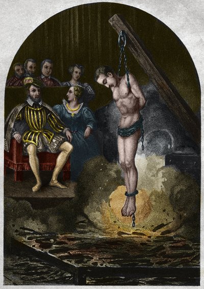 ヘンリー2世（1519-1559）のもと、カトリーヌ・ド・メディシス（カテリーナ・ド・メディチ）がいるときの燃焼室（宮廷）。モーリス・ラシャトレの『教皇の歴史』に掲載された1842年の版画。個人蔵。 作： Unknown artist