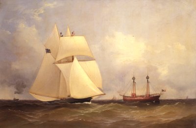 大西洋横断レース後にサンディフックを通過したカンブリア、1870 作： Unknown