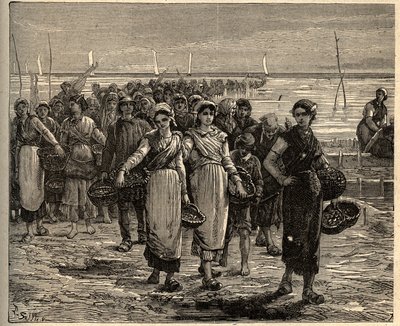Cancale - Brittany - Les cancalaises au retour des bateau de fishing - - engraving in "PATRIE" - DESCRIPTION PECTUREQUIREQUE DE LA FRANCE EN 6 VOLUES BY LUCIEN HUARD - end 19世紀 作： Unknown artist