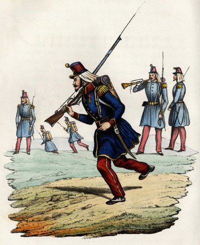 1840年に創設され、1841年にアルジェリアに派遣されたフランス陸軍のオルレアン猟兵のカラビニエ。Storia d
