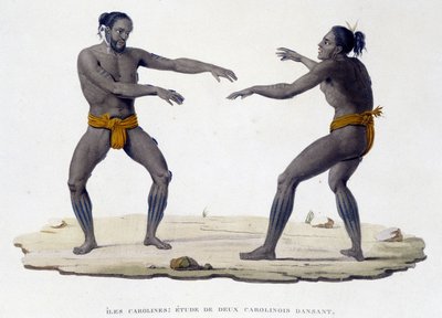 踊るカロリニア人男性（オセアニアのカロリニア諸島）。 作： Unknown artist