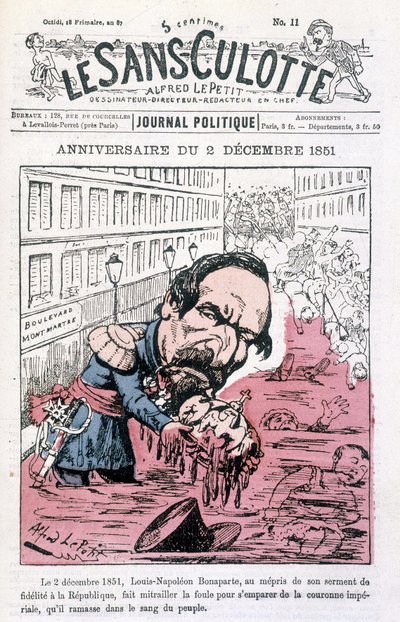 1851年12月2日のナポレオン3世のクーデターに関する漫画 - "Le sans-panlotte "にて 作： Unknown artist
