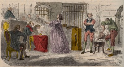 首輪の事件、裁判（1785～1786年）。ジャンヌ・ド・ヴァロワ＝サン＝レミー（ヴァロワ・サン＝レミー）、ラ・モット（ラモット）またはラ・モット＝ヴァロワ（ラモット＝ヴァロワ、ラ・モット＝ヴァロワ）伯爵夫人（1756-1791）のパリ議会での裁判。19世紀のエングレーヴィング 作： Unknown artist