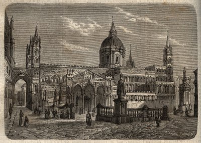 Cathedrale de Palermo - Duomo di Palermo - Palermo Cathedral - engraving in "Dictionnaire populaire illustrious" - 1864 - by Joseph Decembre and Edmond Allonier -. 作： Unknown artist