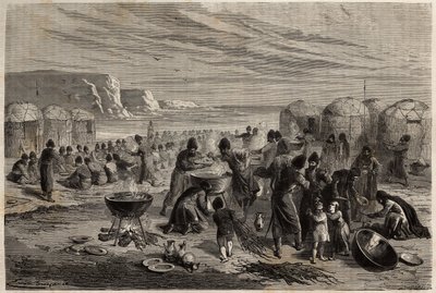 カウダ・ヨリ（cauda-yoli）は、家族とベタイルのために神の保護を祈るトルコ人の年に一度の宗教的な祝祭で、この機会に15頭ほどの羊を犠牲にできる家族によって組織され、コミュニティ全体が招待されます。エングラヴィン 作： Unknown artist