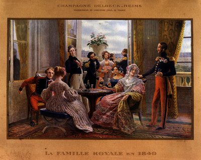 1840年に王室の食卓で供されたシャンパン - 「旧フランス宮廷のサプライヤー」デルベック社のシャンパンの広告ポスター（19世紀後半 作： Unknown artist