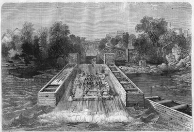 アッパー・カナダのオトワの滝を訪れたカナダ初の総督、チャールズ・スタンリー・モンク（1819-1894）。L