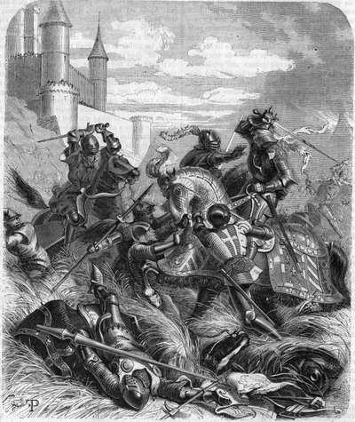 1465年、モンスリーの戦いでのブルゴーニュ公シャルル・ザ・テメレール（1433-1477）。19世紀のエングレーヴィング。 作： Unknown artist