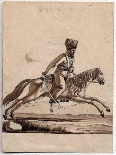 "Chef (ataman) cosaque" (コサックのアタマン) Dessin anonyme 1818 Dim 11,4x8,2 cm Private Collection 作： Unknown artist