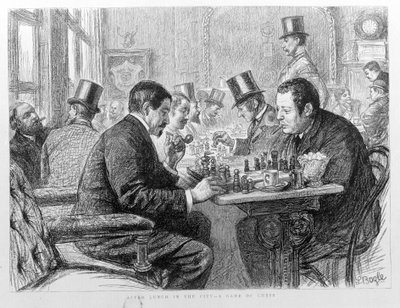 1890年、ロンドン市内のチェスプレイヤーたち。 作： Unknown artist