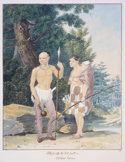 フラットヘッド・インディアンの酋長、1843-50年頃（水彩画） 作： Unknown artist