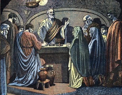 カタコンベのクリスチャン、イースターを祝う イラスト：「Le Pelerin」より 作： Unknown Artist