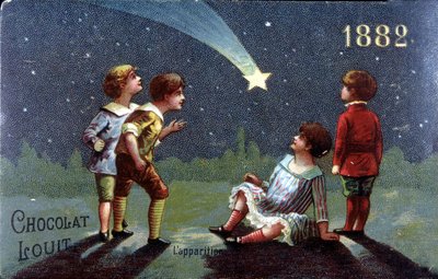 1882年のChocolat LouitのChromolithography。星の出現に願いをかける子供たち。 作： Unknown artist